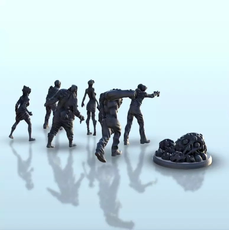 Set of six infected creatures and base 12 supported versions 3D print model_1