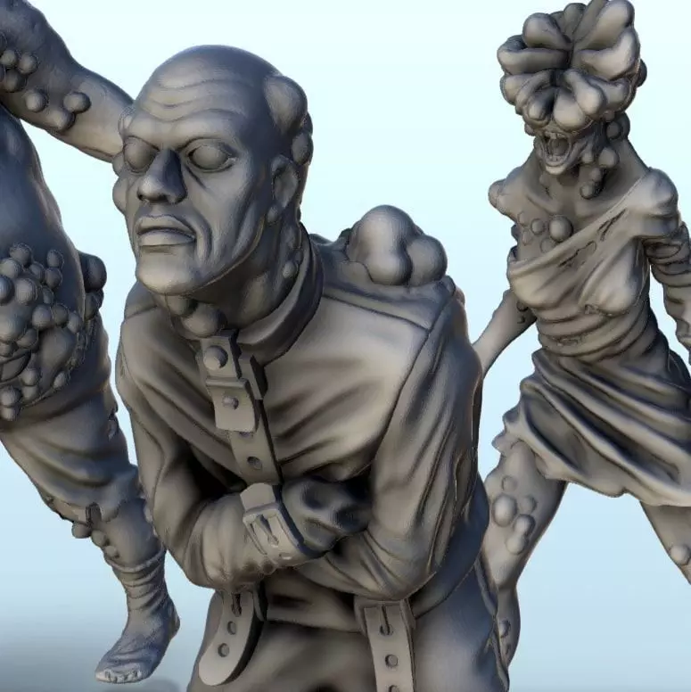 Set of six infected creatures and base 12 supported versions 3D print model_3