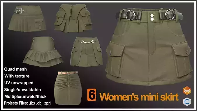 6 Models womens mini skirt