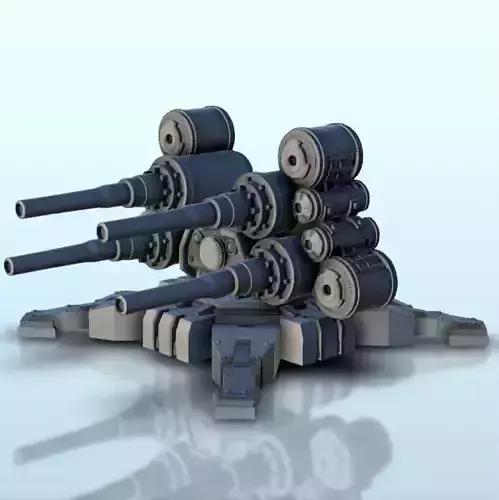Quadruple barrel turret 1  supported version - Future Sci-Fi SF  3D print model