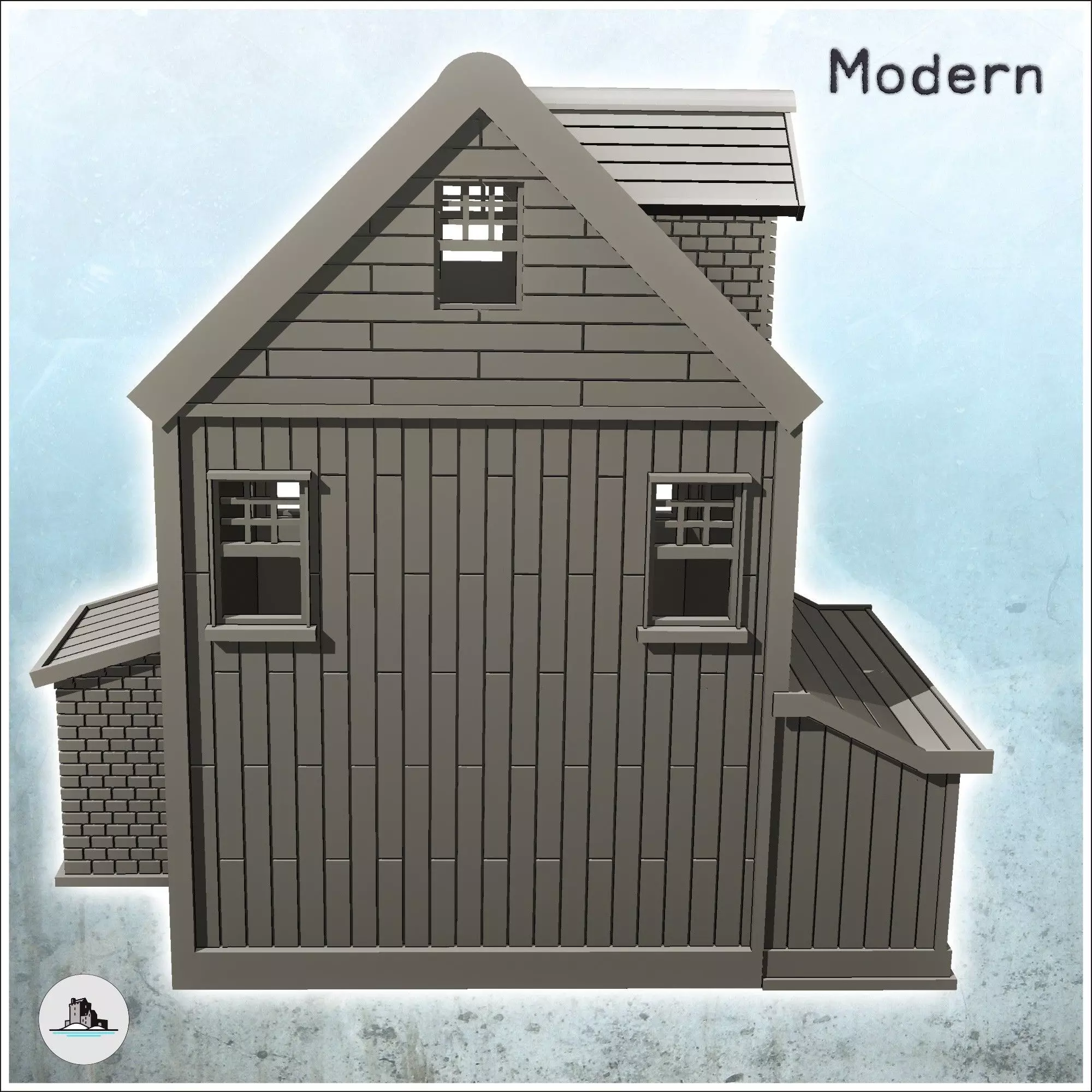 Brick house with entrance annex 1 - Modern WW2 WW1 World War Dia 3D print model_4