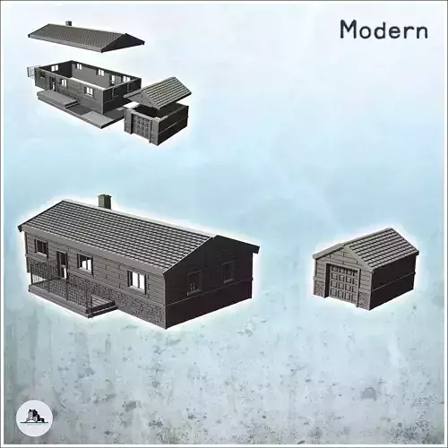 Modern house set with terrace and garden shed 2 - Modern WW2 WW1