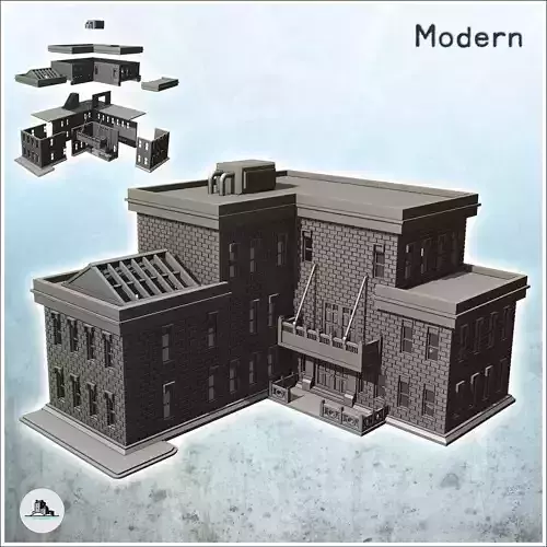 Large brick administration building with wide terrace 5 - Modern