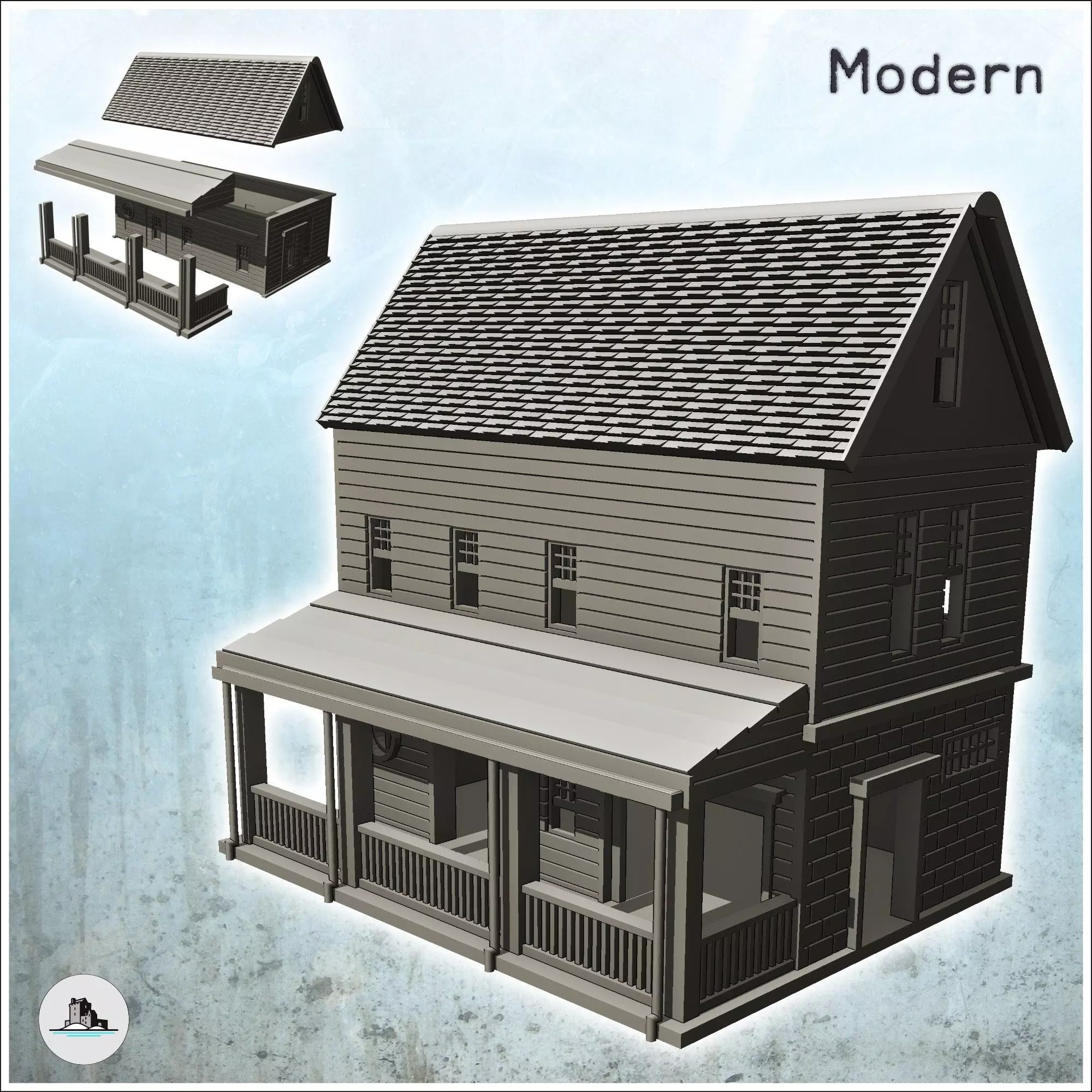 Modern panelled house with large awning and tile roof 7 - Modern 3D print model_0