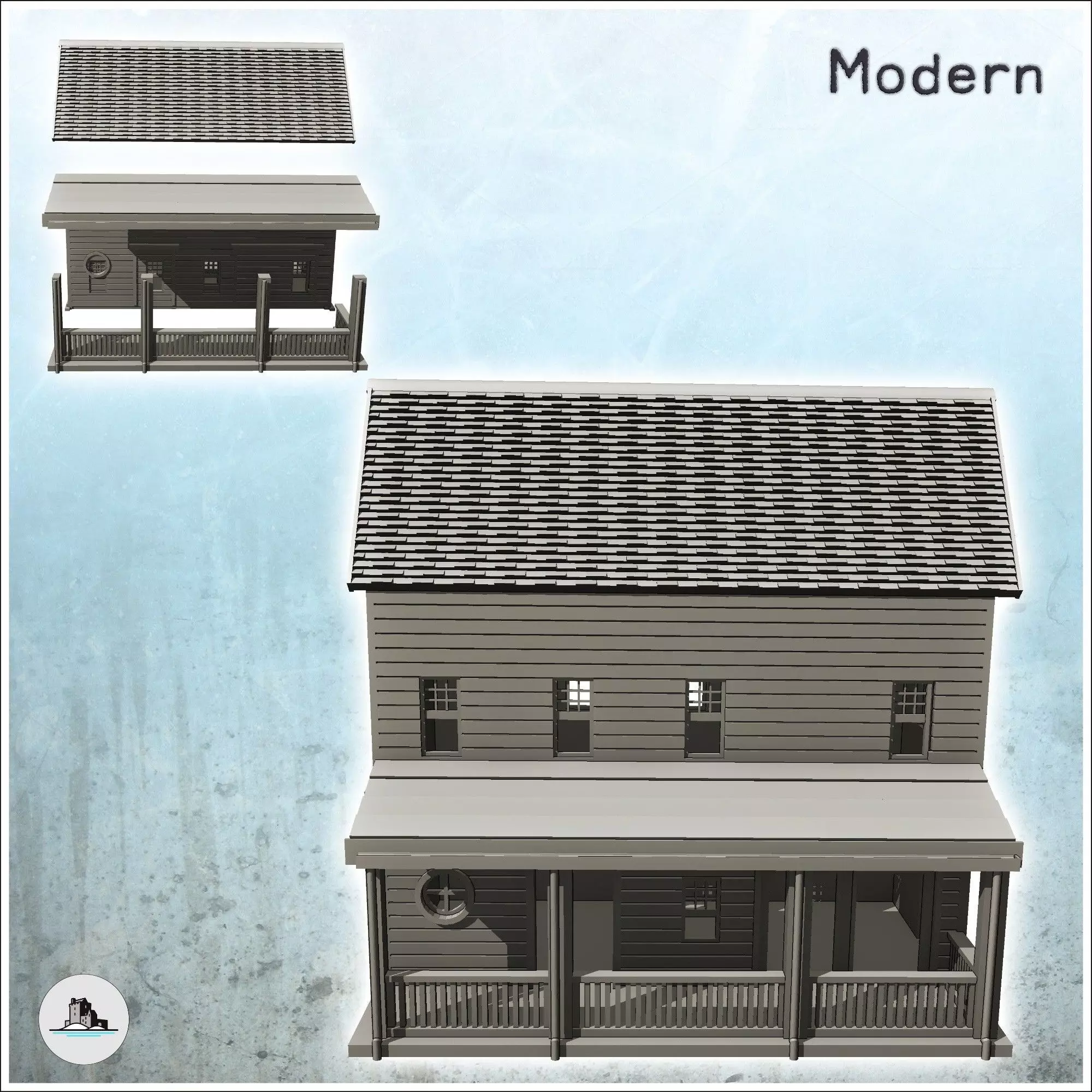 Modern panelled house with large awning and tile roof 7 - Modern 3D print model_1