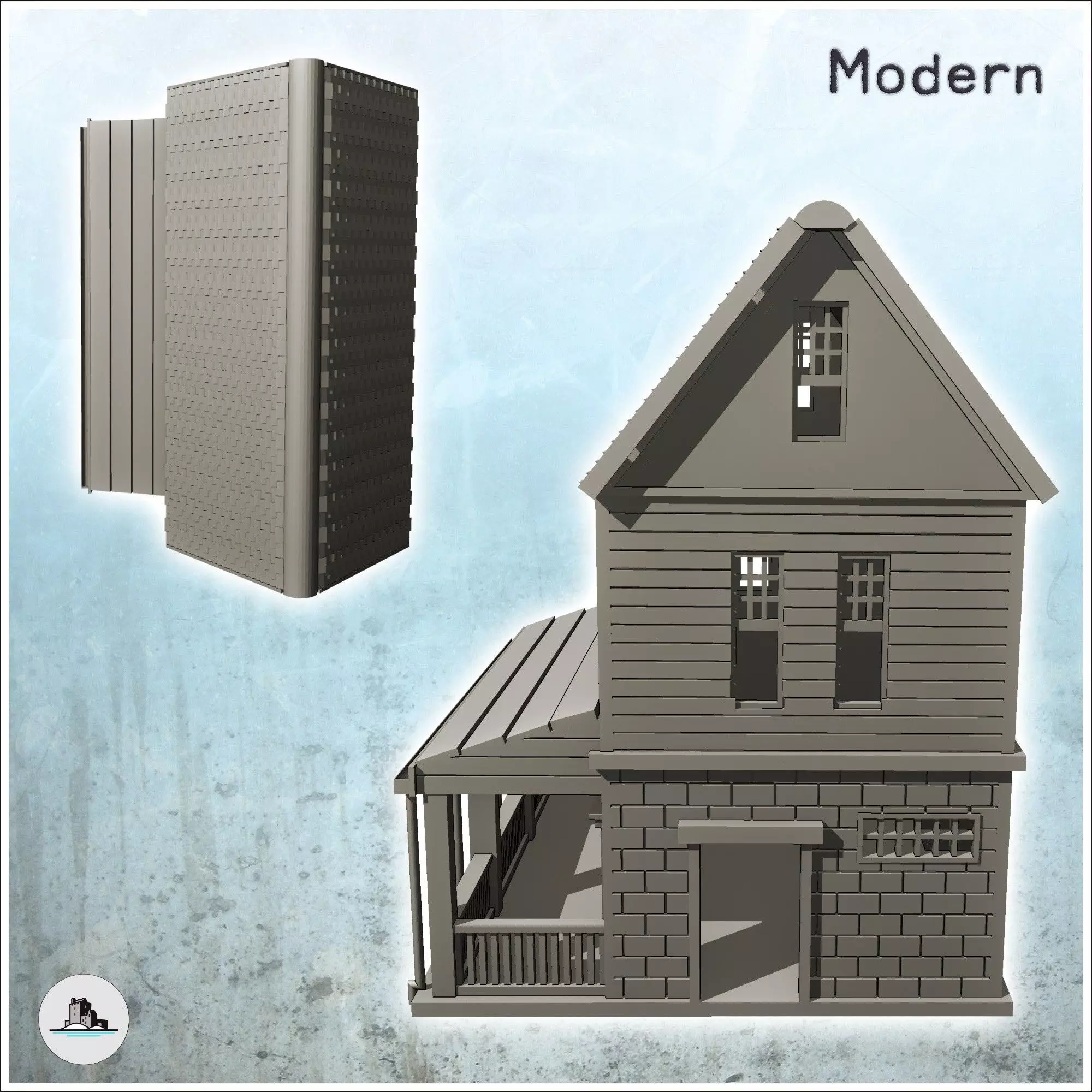 Modern panelled house with large awning and tile roof 7 - Modern 3D print model_3