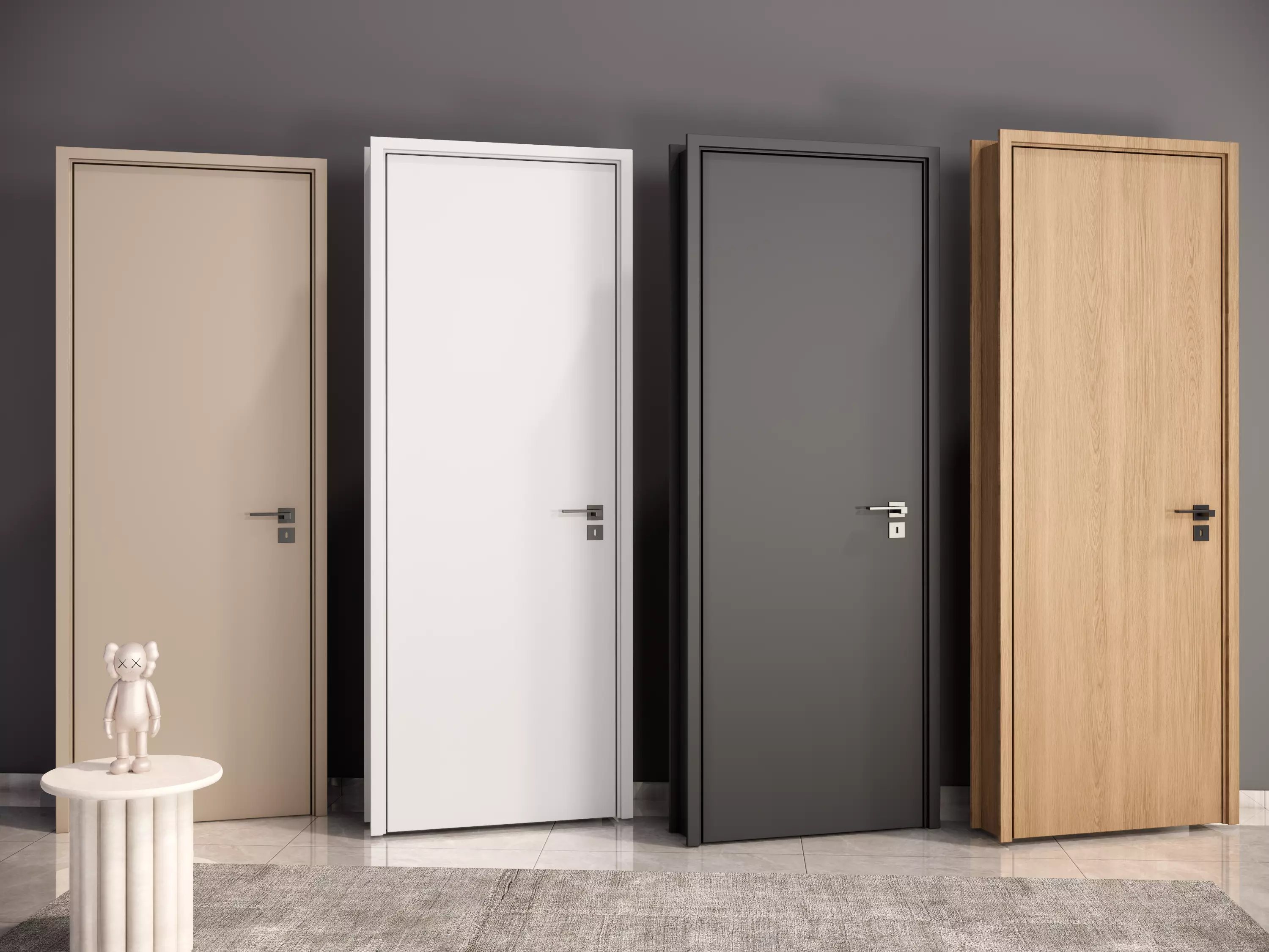 door Modern Wooden Interior Door with Furniture architectural 3D model_0