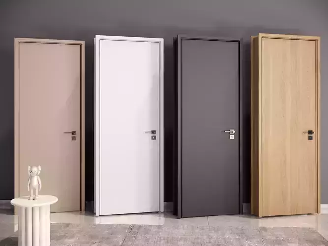 door Modern Wooden Interior Door with Furniture architectural 3D model