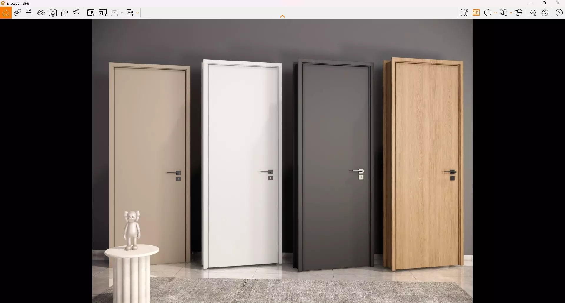 door Modern Wooden Interior Door with Furniture architectural 3D model_1