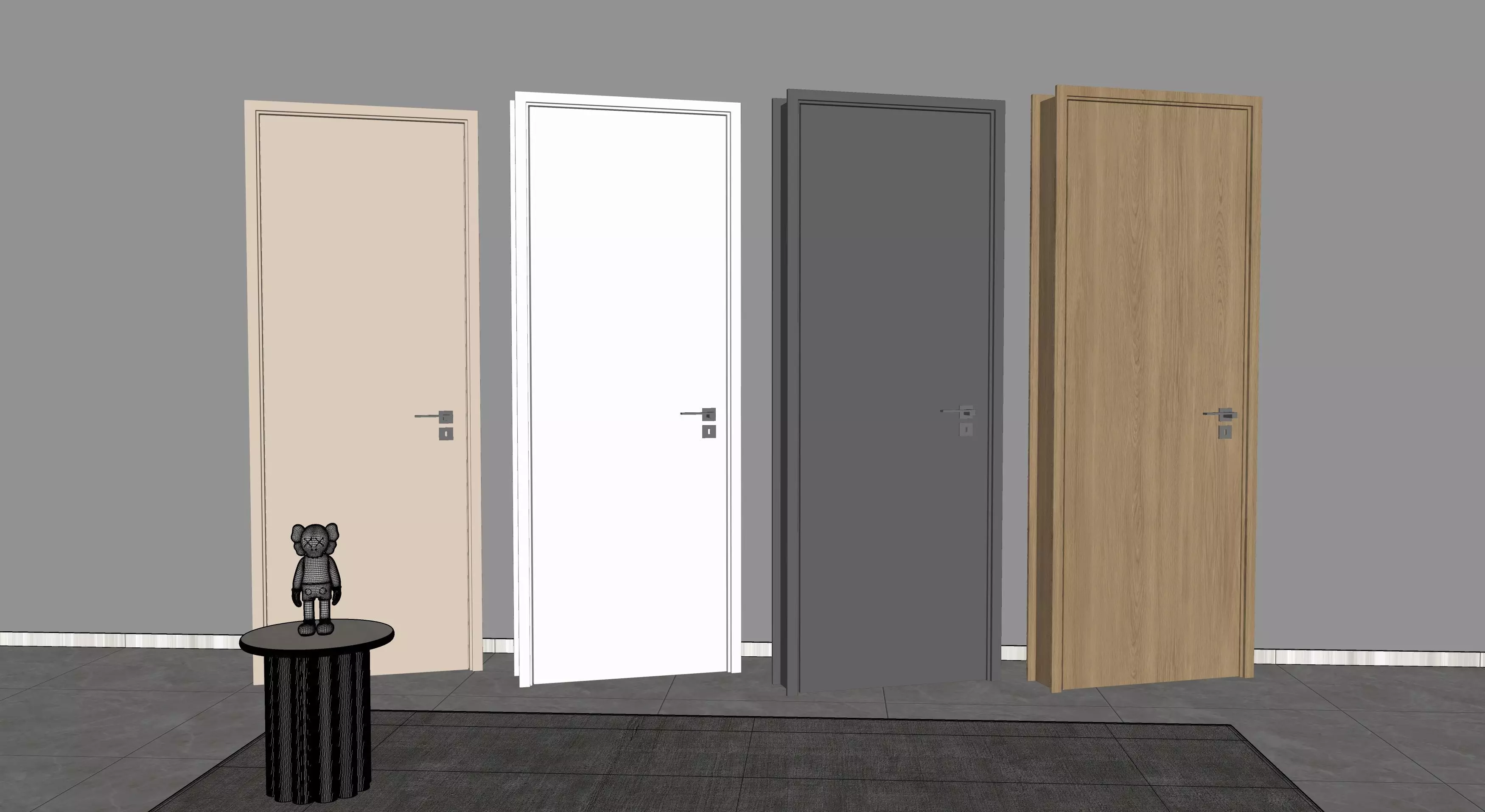 door Modern Wooden Interior Door with Furniture architectural 3D model_2