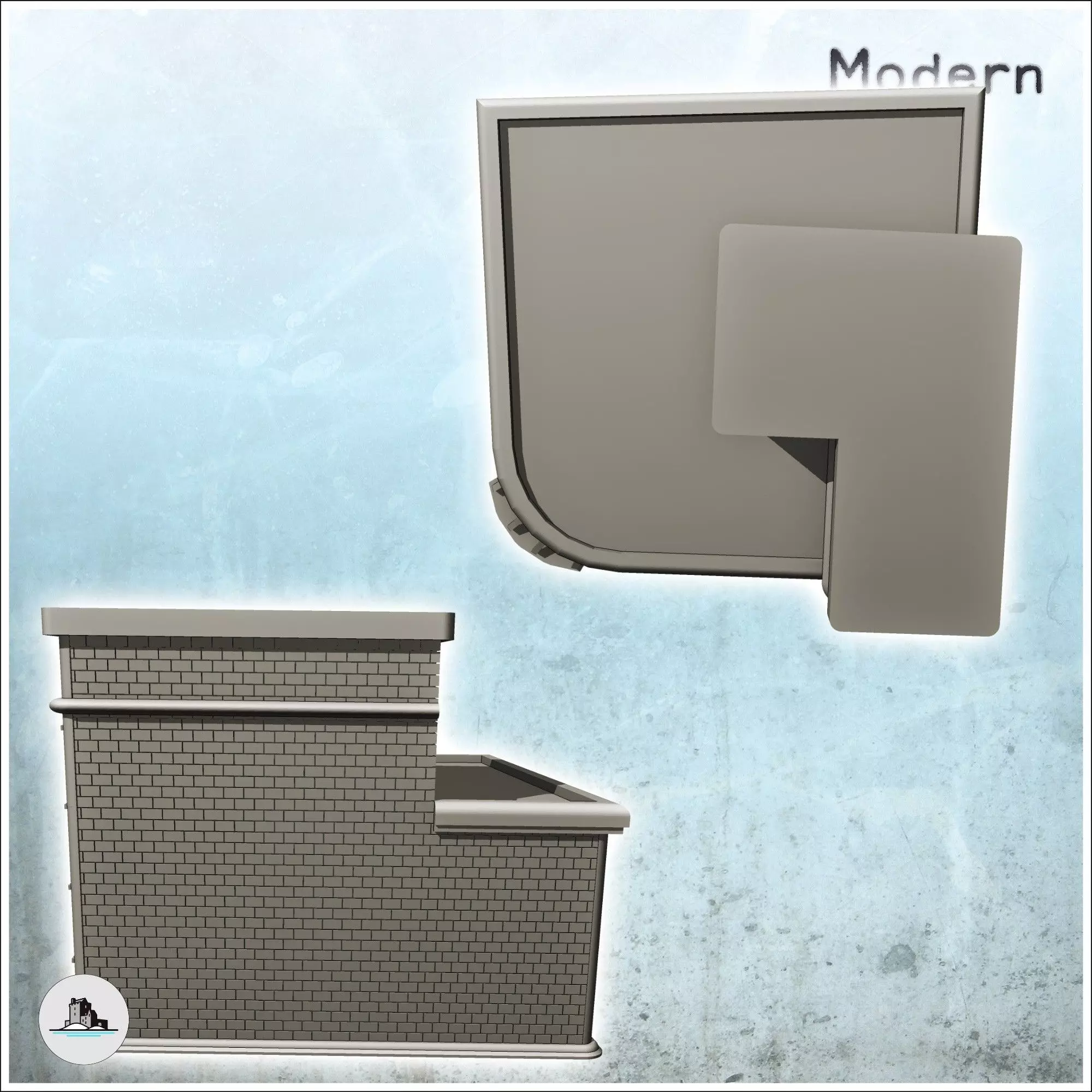 Brick corner building with entrance canopy and roof access 15 -  3D print model_3