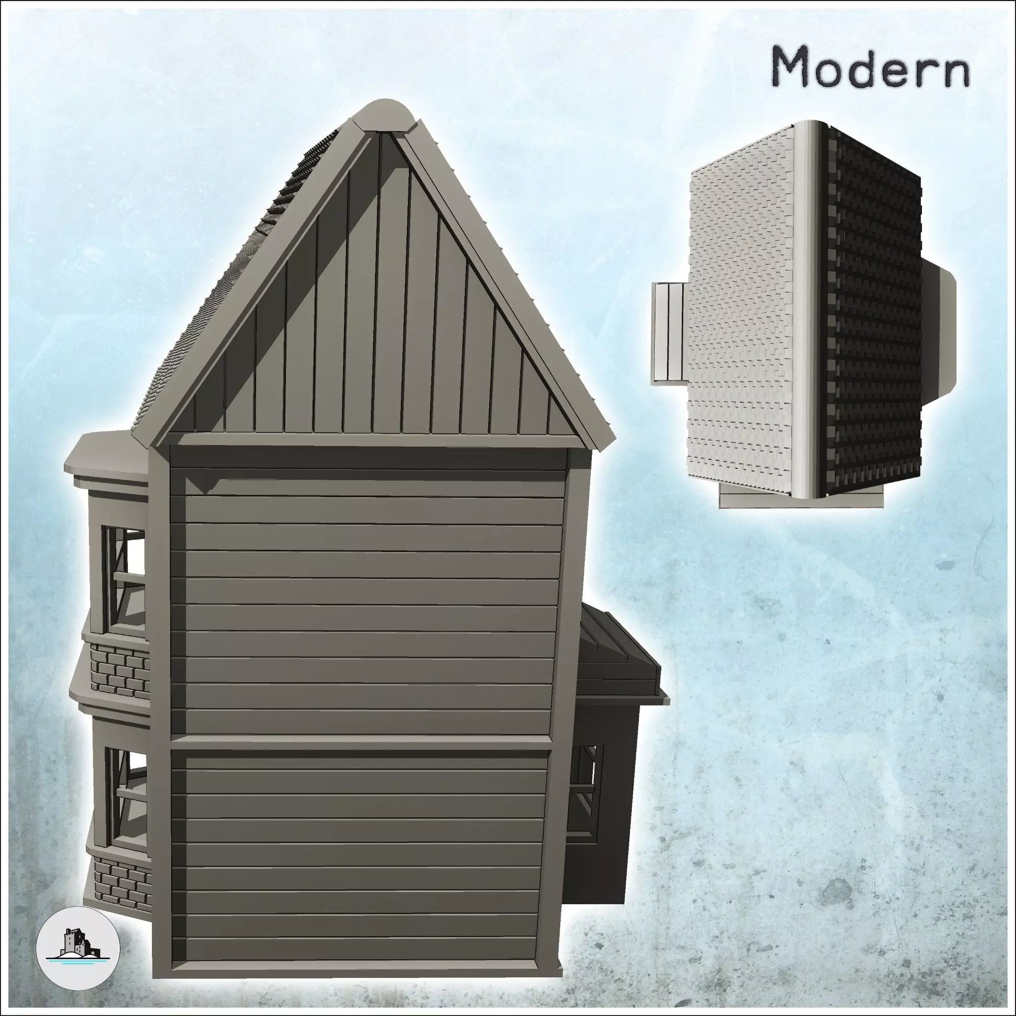 Modern paneled house with awning and side window 16 - Modern WW2 3D print model_3