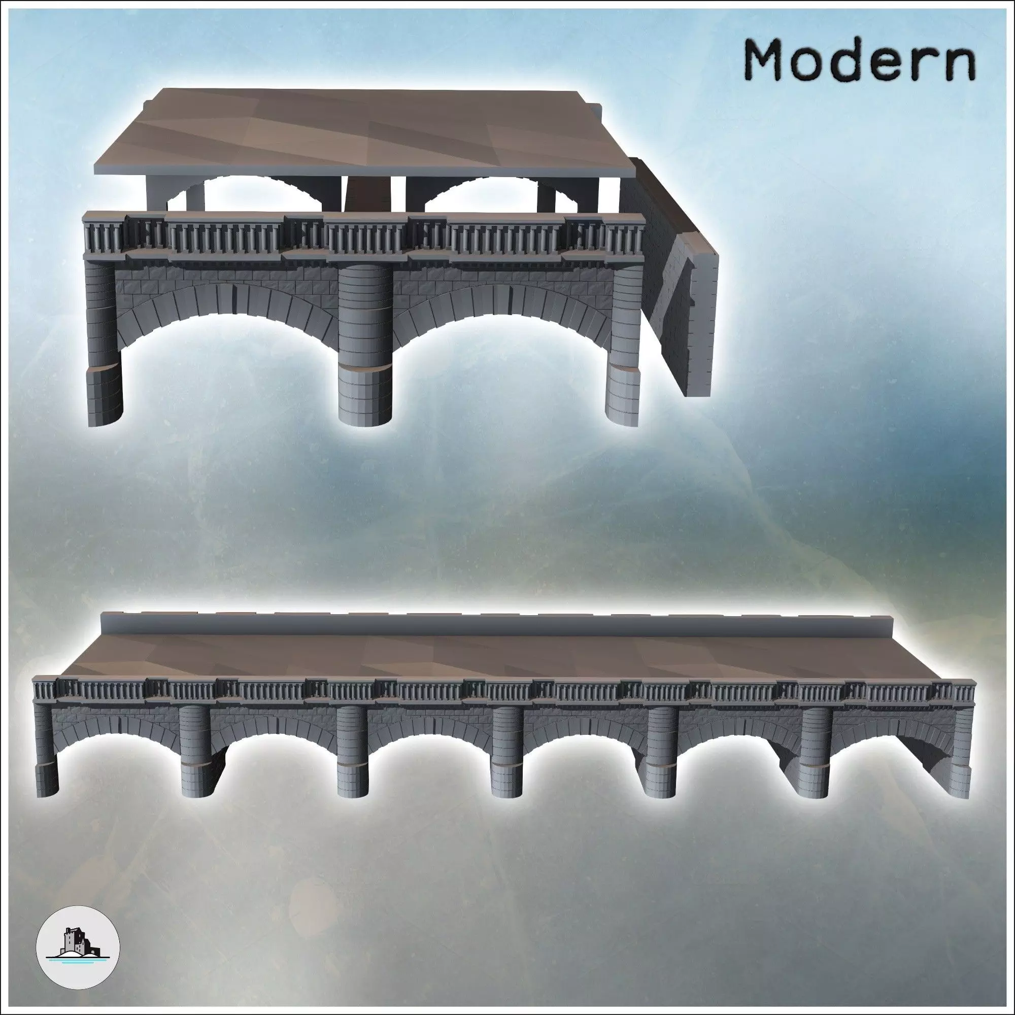Stone bridge with side pavement and bricks 5 - Modern WW2 WW1 Wo 3D print model_1