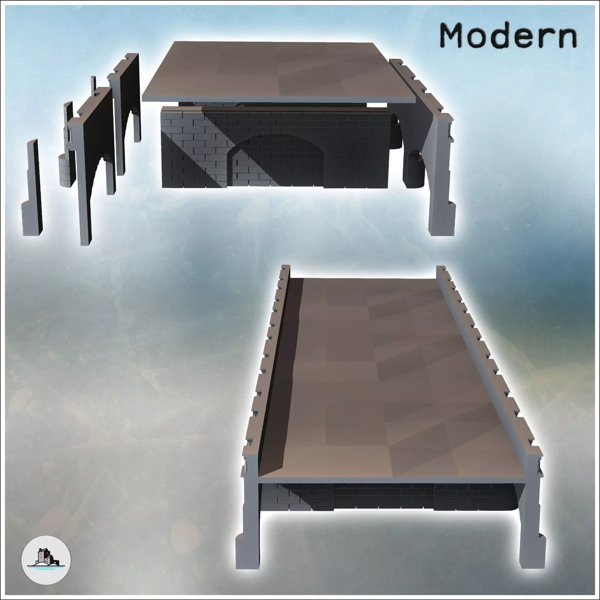 Stone bridge with side pavement and bricks 5 - Modern WW2 WW1 Wo 3D print model_2