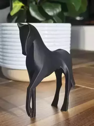 Minimalist Black Horse 3D StatueSmooth Texture Modern Design