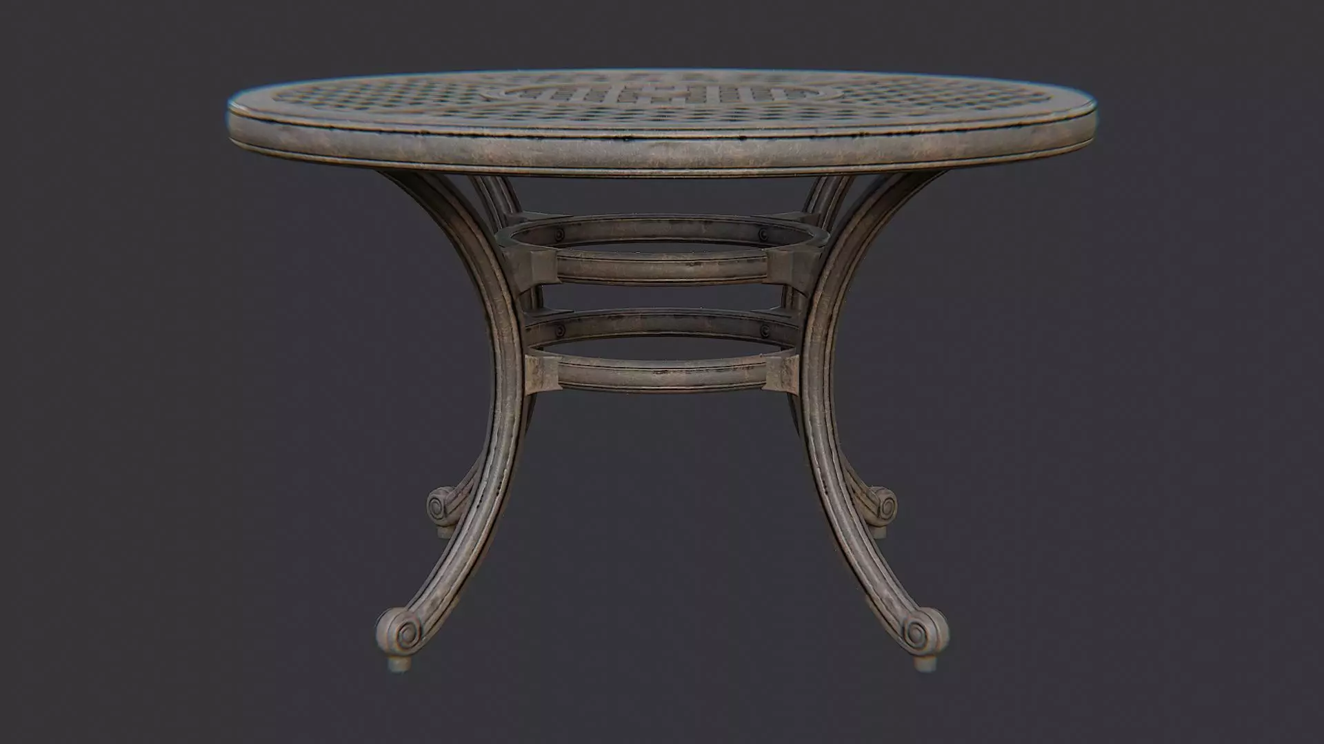 Round patio table with iron legs Low-poly 3D model_2