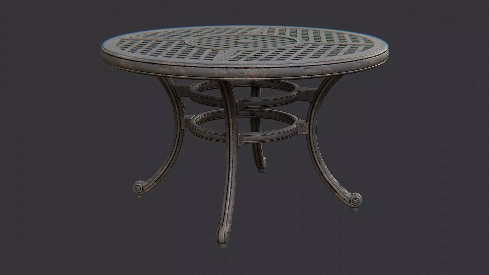 Round patio table with iron legs Low-poly 3D model_1