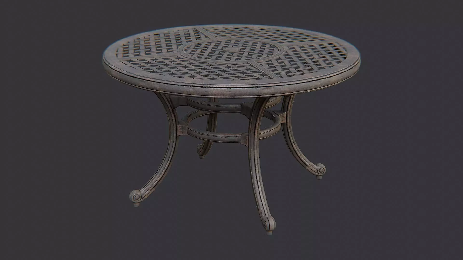 Round patio table with iron legs Low-poly 3D model_0