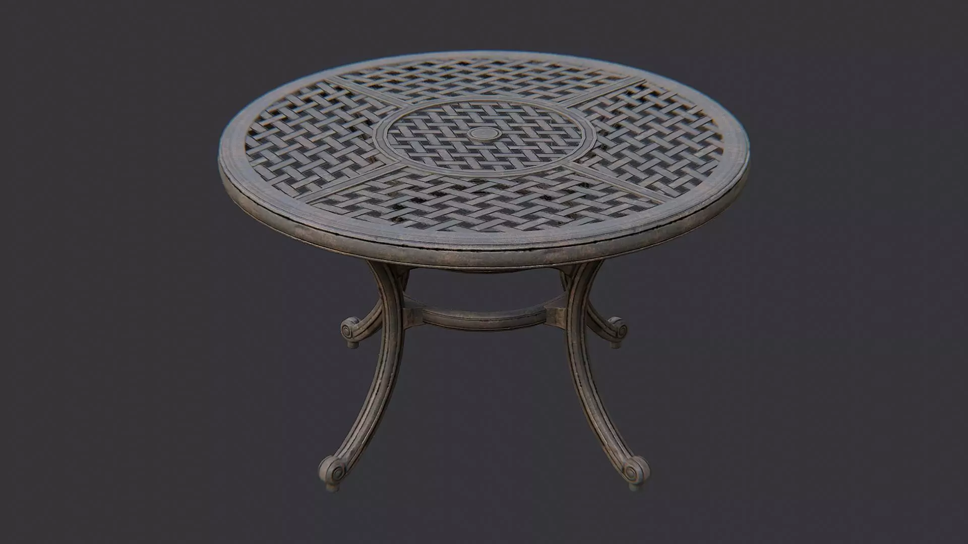 Round patio table with iron legs Low-poly 3D model_3