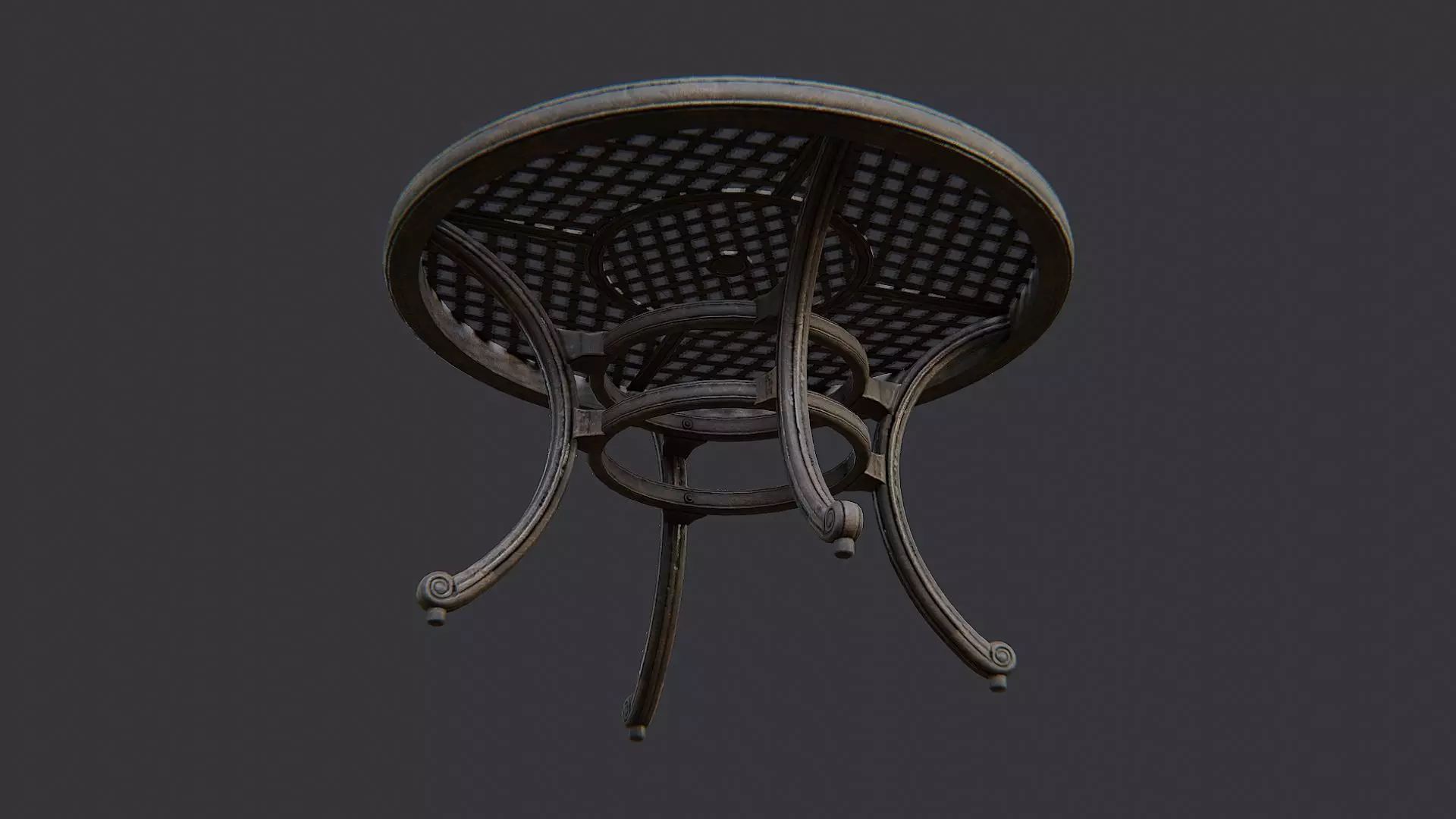 Round patio table with iron legs Low-poly 3D model_5
