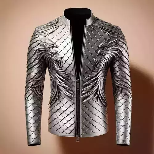 Luxury Dragon Scale Jacket 3D Silver Wings Gothic Design