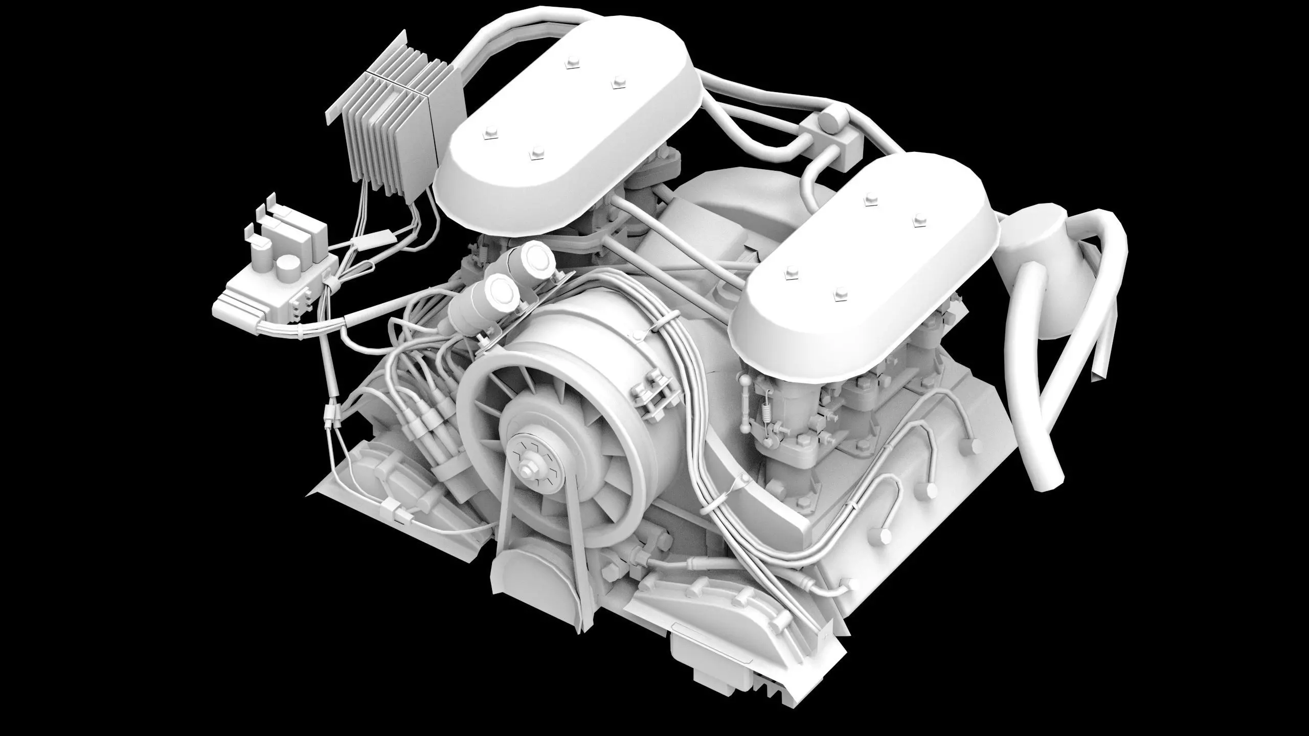 Flat Six Air Cooled Engine Low-poly 3D model_7