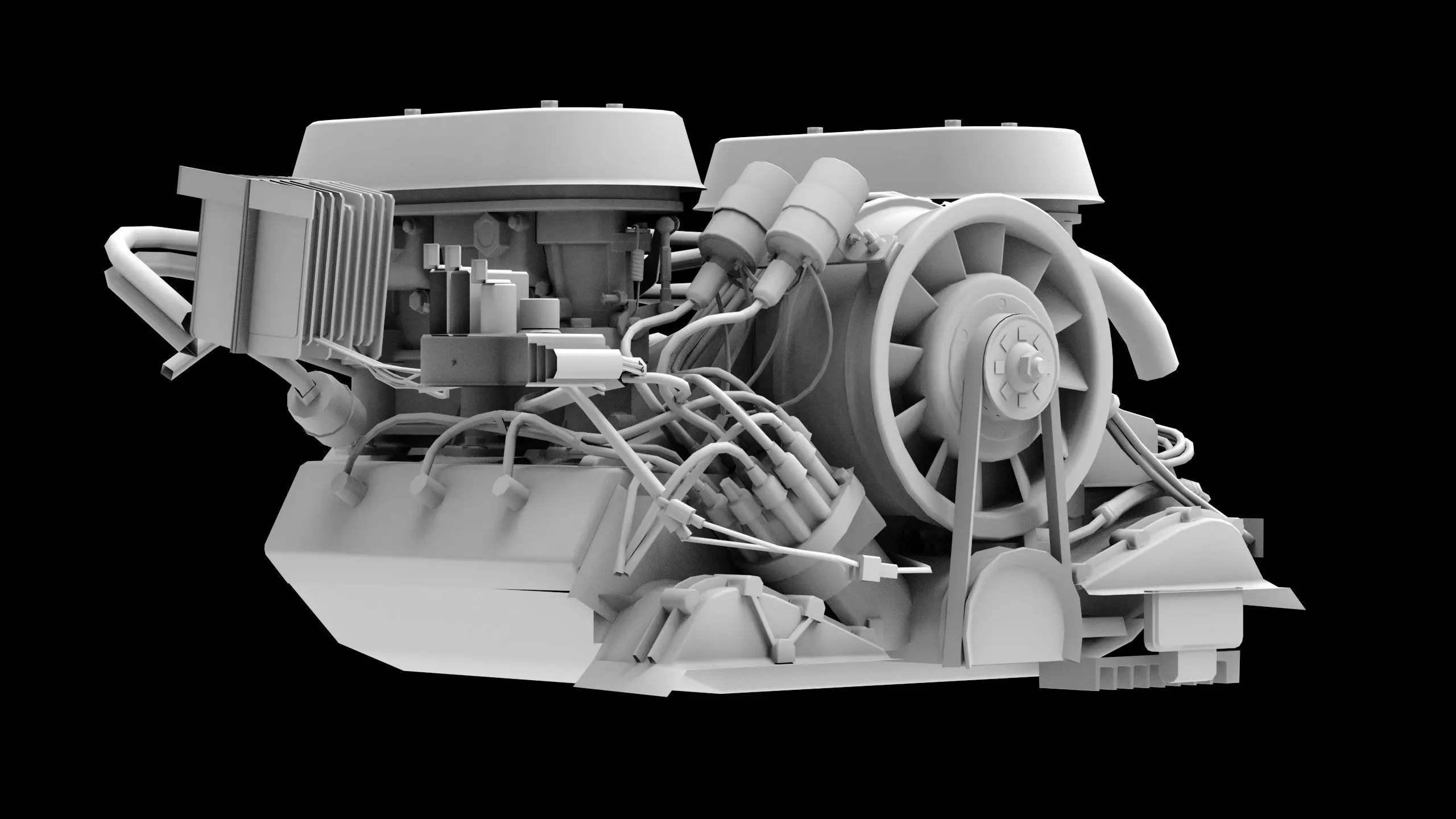 Flat Six Air Cooled Engine Low-poly 3D model_11