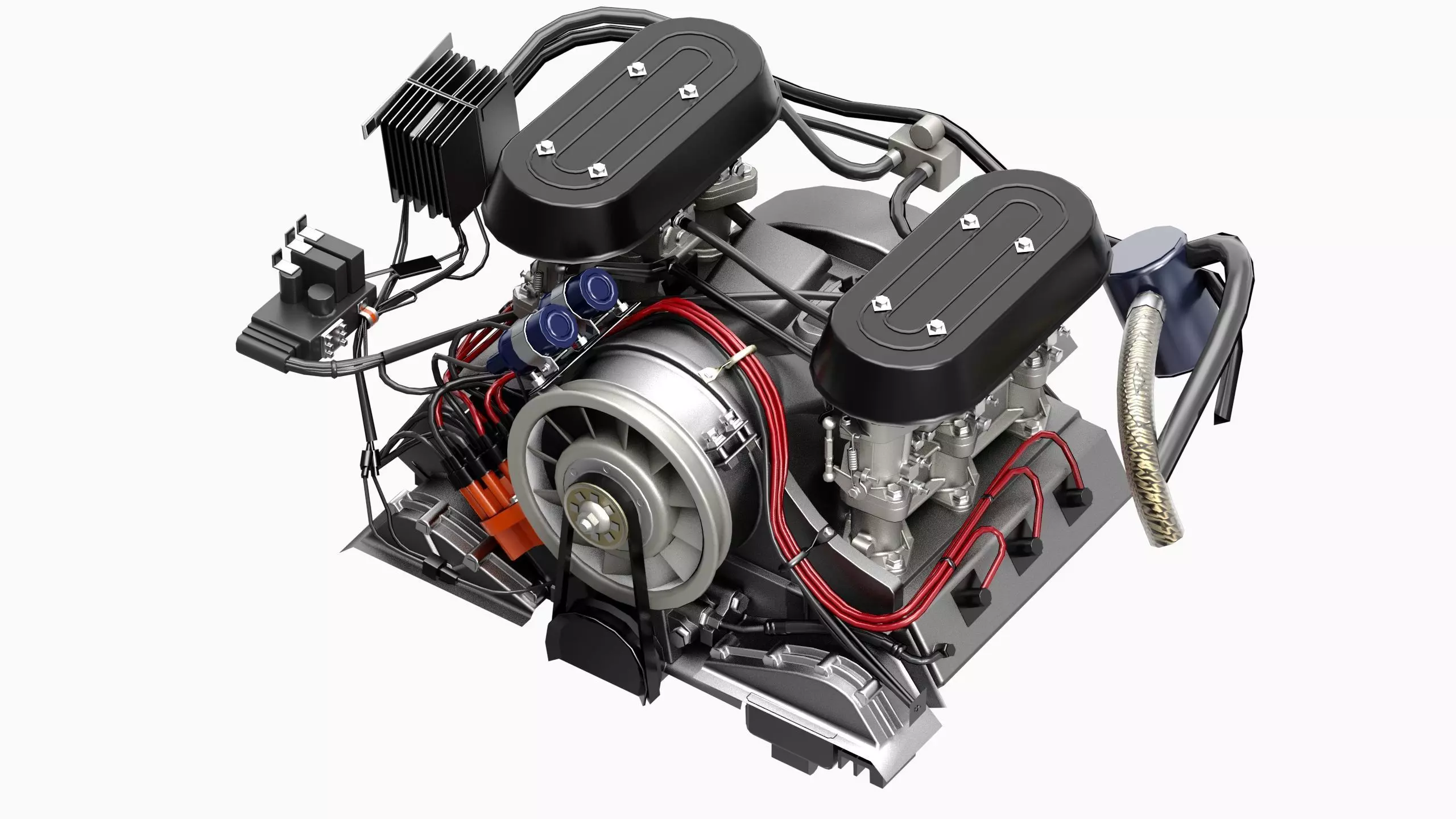 Flat Six Air Cooled Engine Low-poly 3D model_0