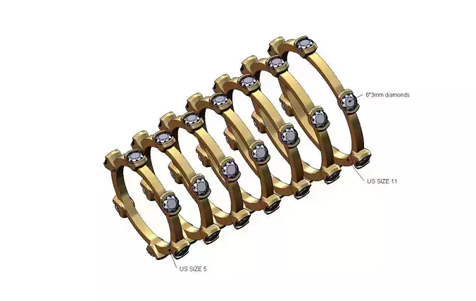 Carved bezel 3mm diamond stacker ring US sizes 5to11