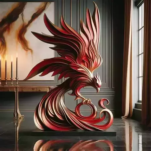 Luxury Phoenix Sculpture 3D Statue Red Wings Flame Design Low-poly 3D model
