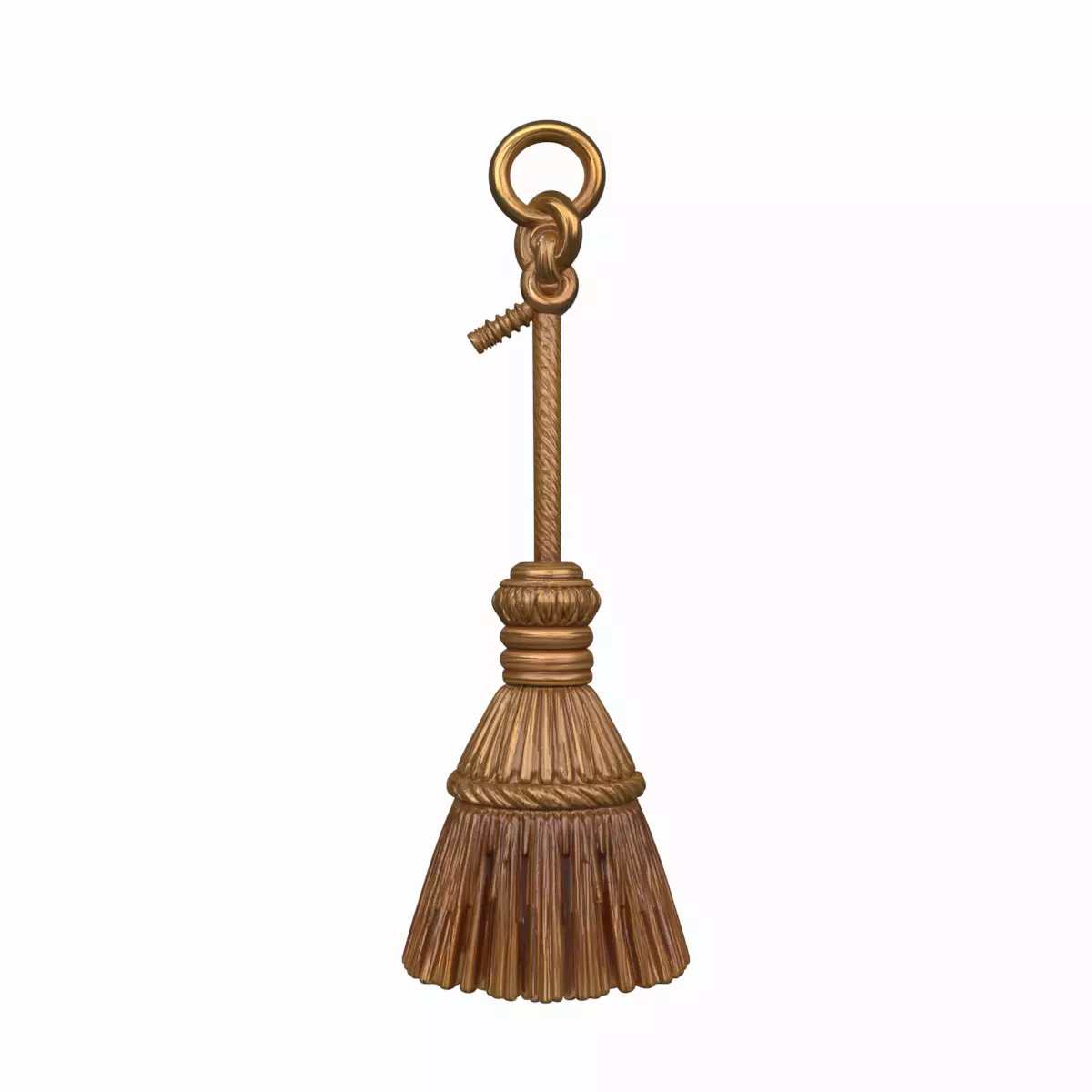 3D Intricate Witchs Broom Charm Metal Keychain 3D model