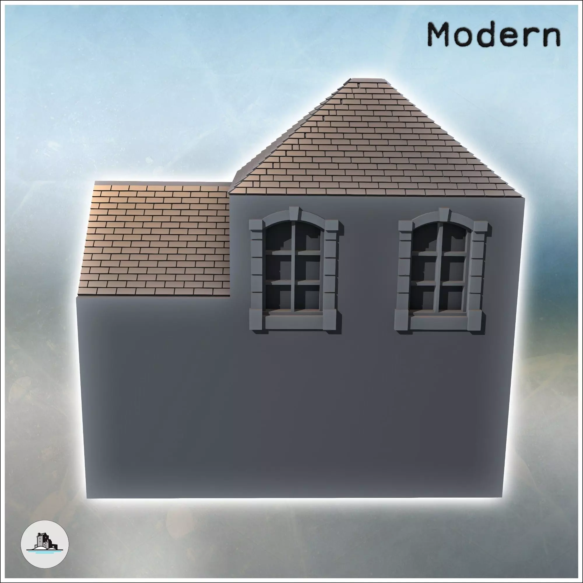 Modern slate-roofed building with annex and upper floor 20 - Mod 3D print model_3
