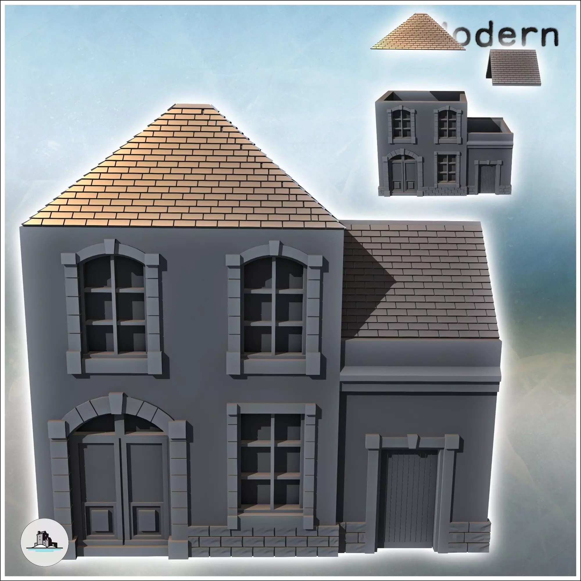 Modern slate-roofed building with annex and upper floor 20 - Mod 3D print model_1