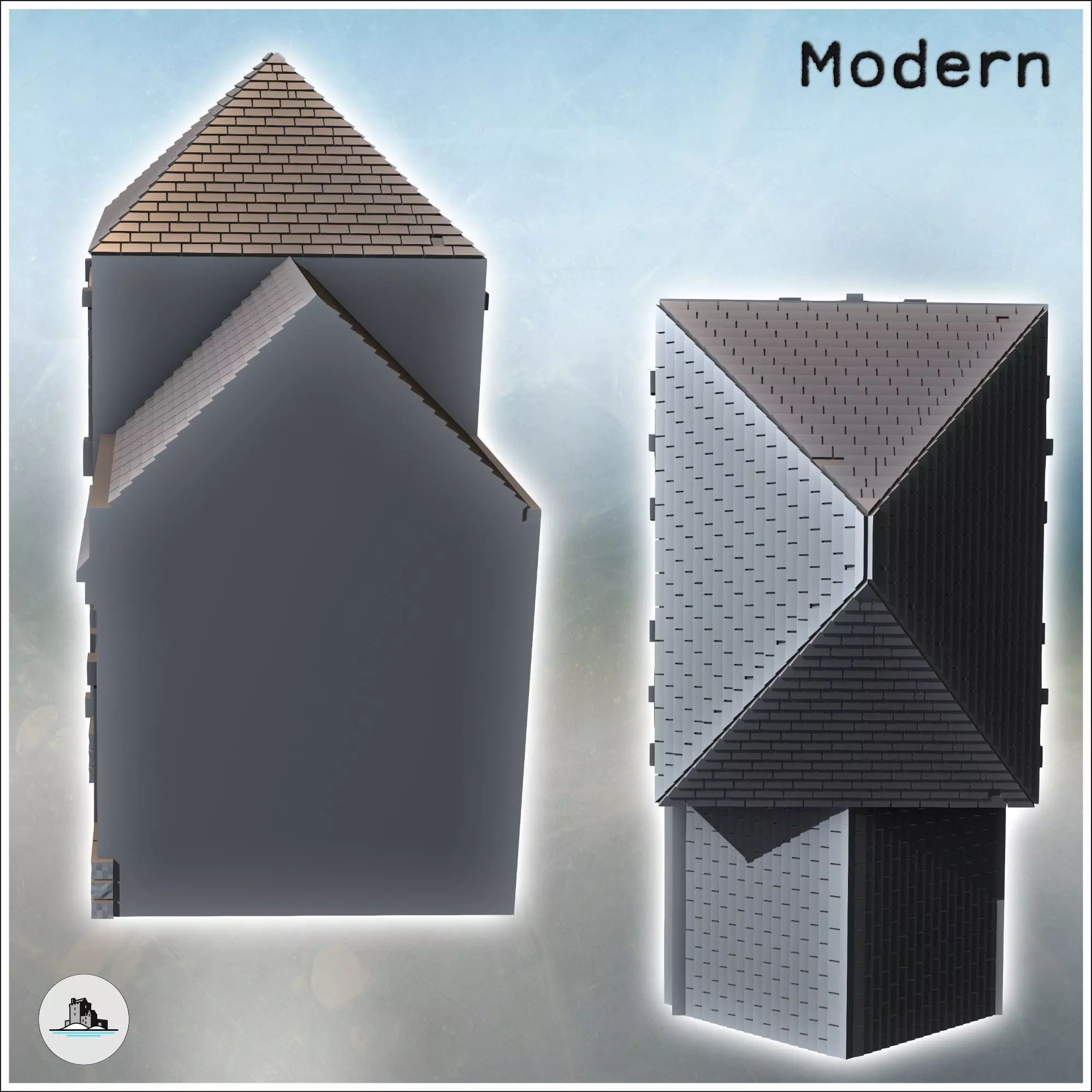 Modern slate-roofed building with annex and upper floor 20 - Mod 3D print model_4