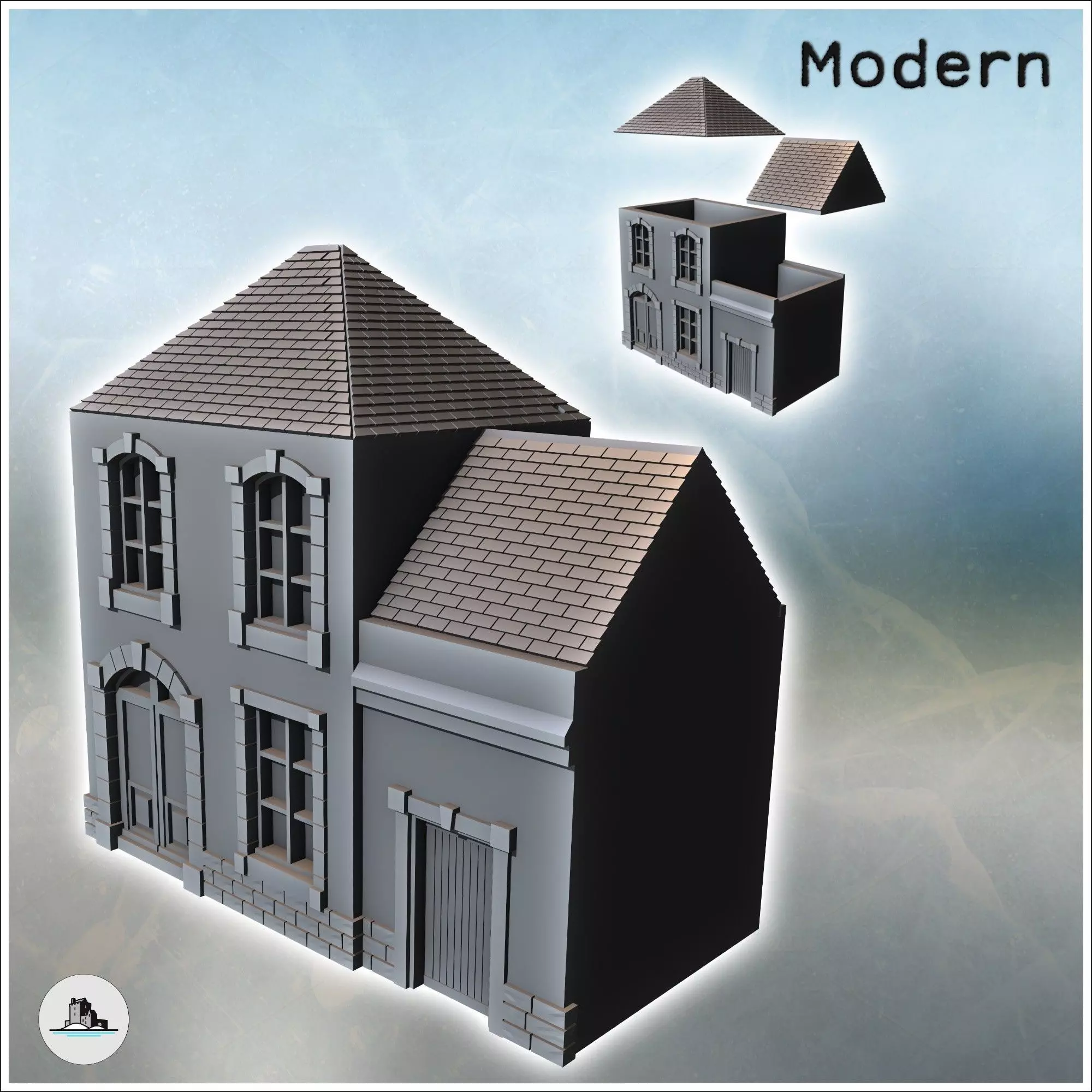 Modern slate-roofed building with annex and upper floor 20 - Mod 3D print model_0