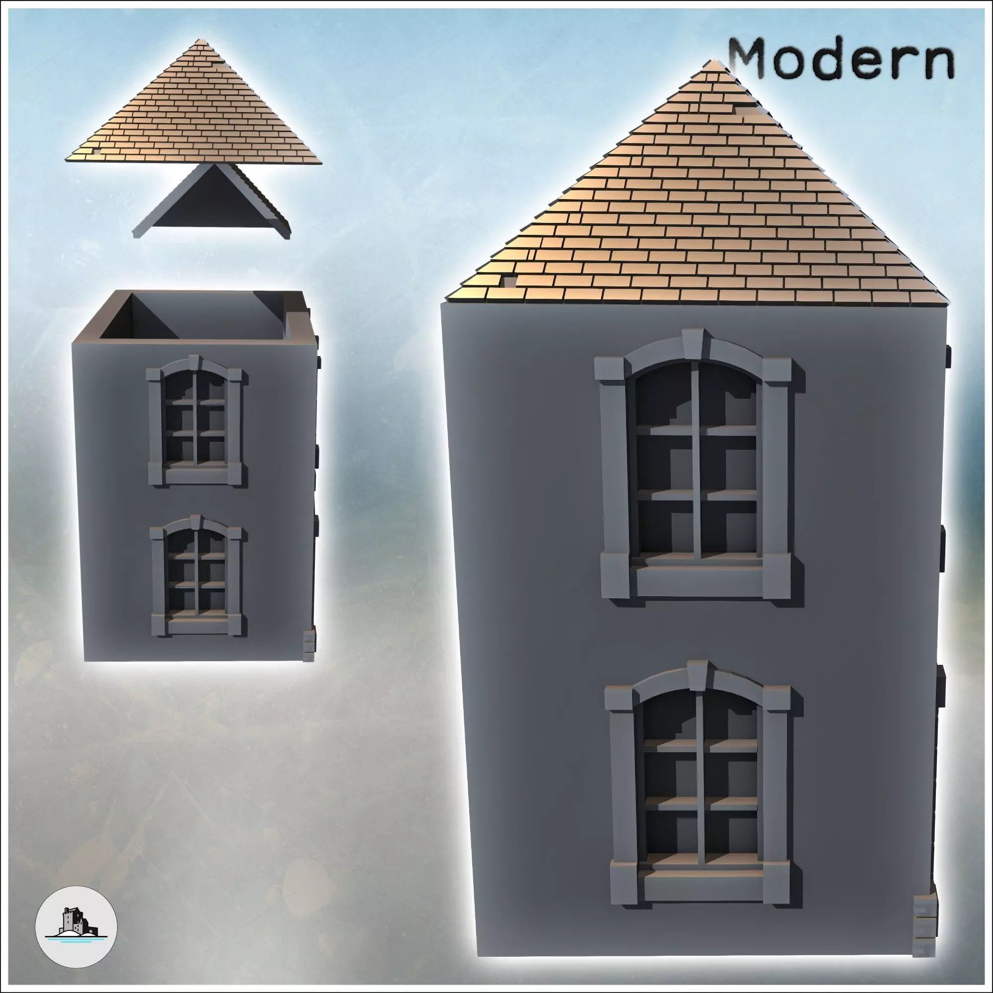 Modern slate-roofed building with annex and upper floor 20 - Mod 3D print model_2