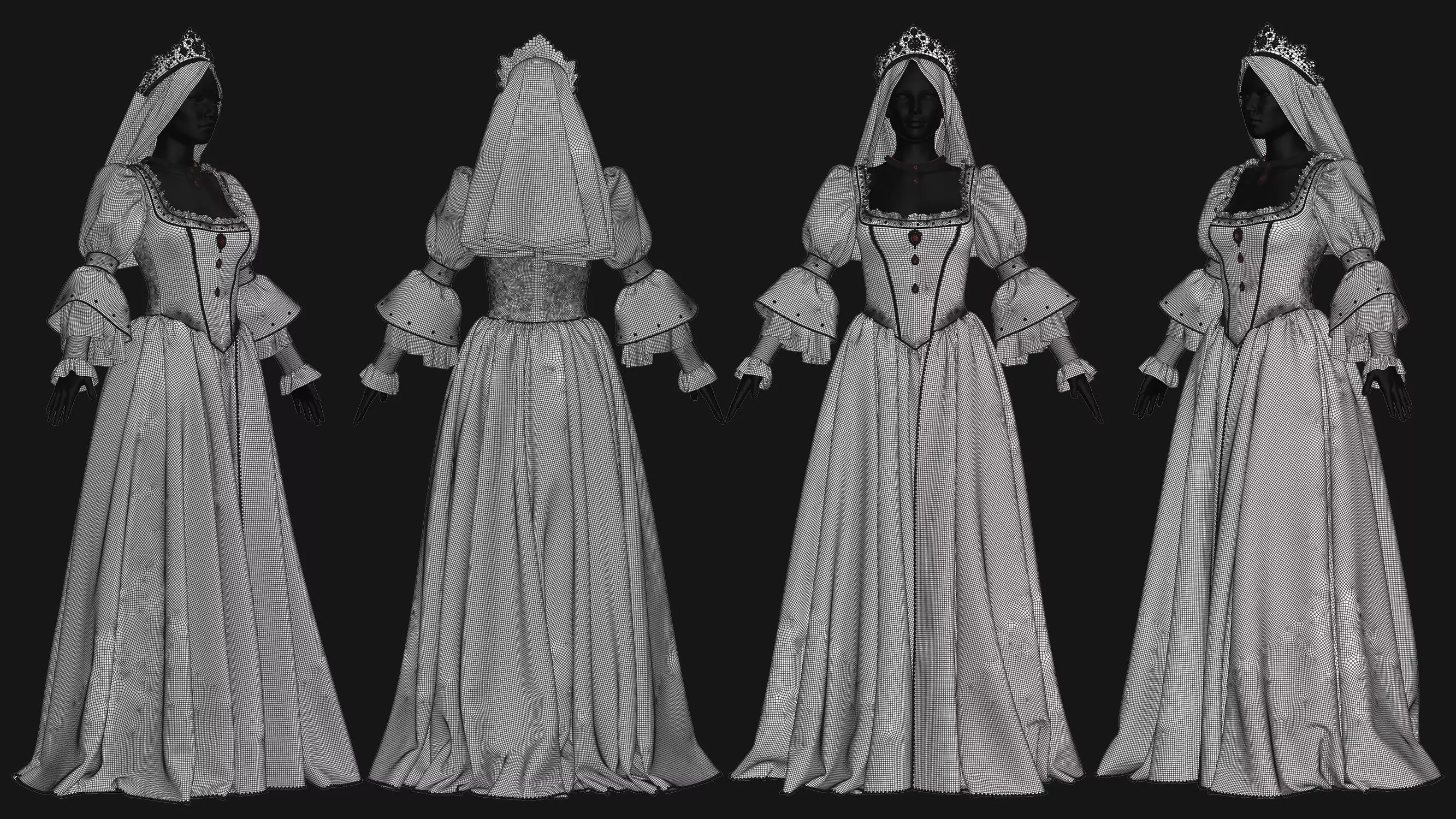 Female Medieval Dress-E 3D model_4