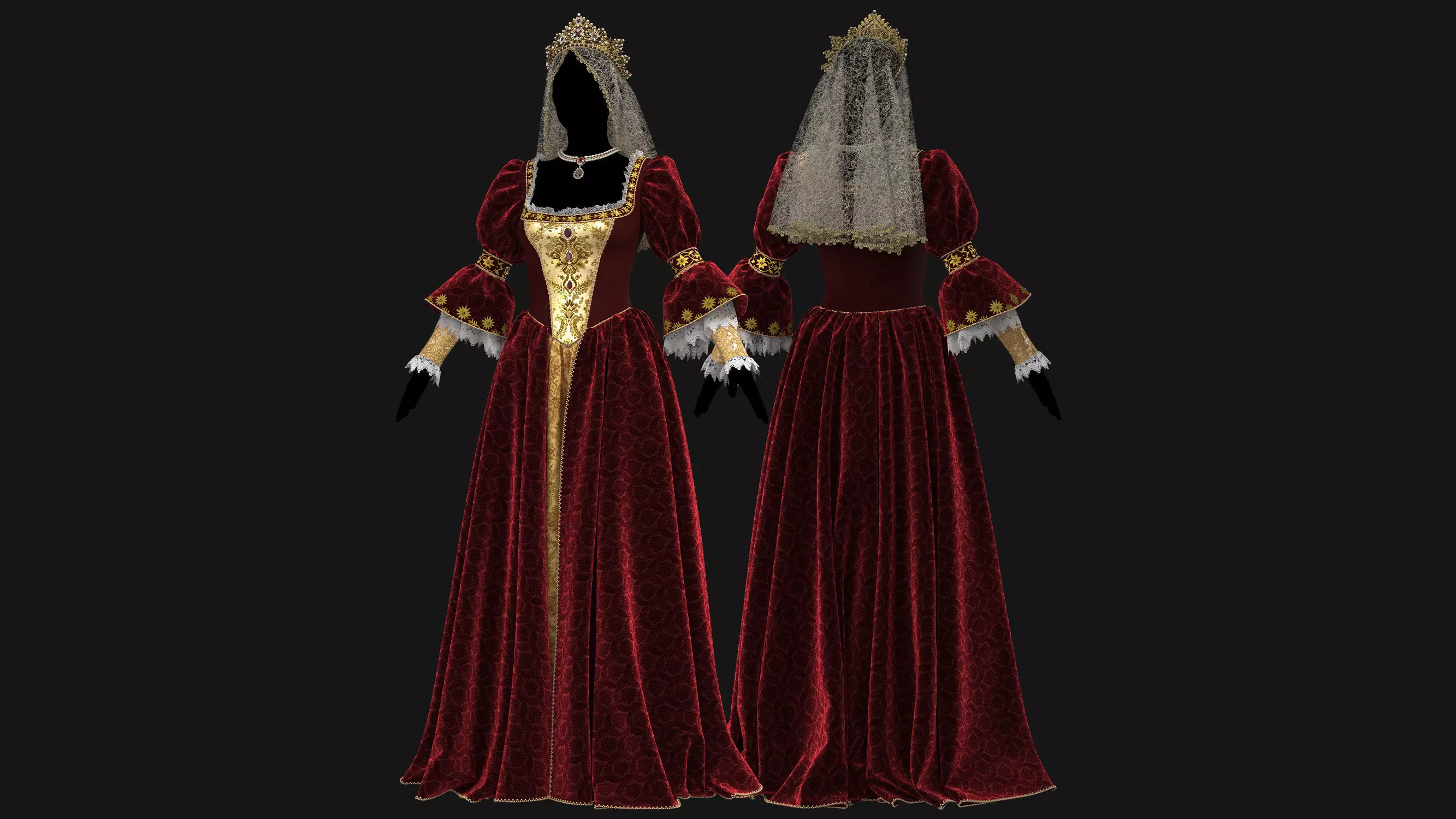 Female Medieval Dress-E 3D model_5