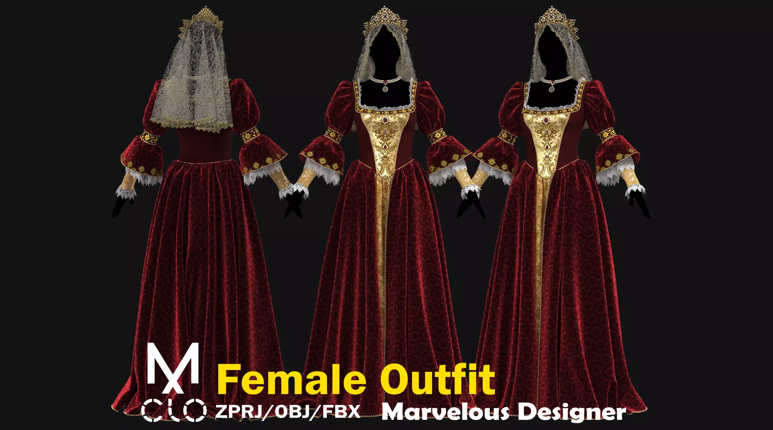 Female Medieval Dress-E 3D model_0