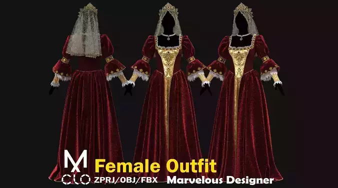 Female Medieval Dress-E 3D model Female Medieval Dress-E 3D model