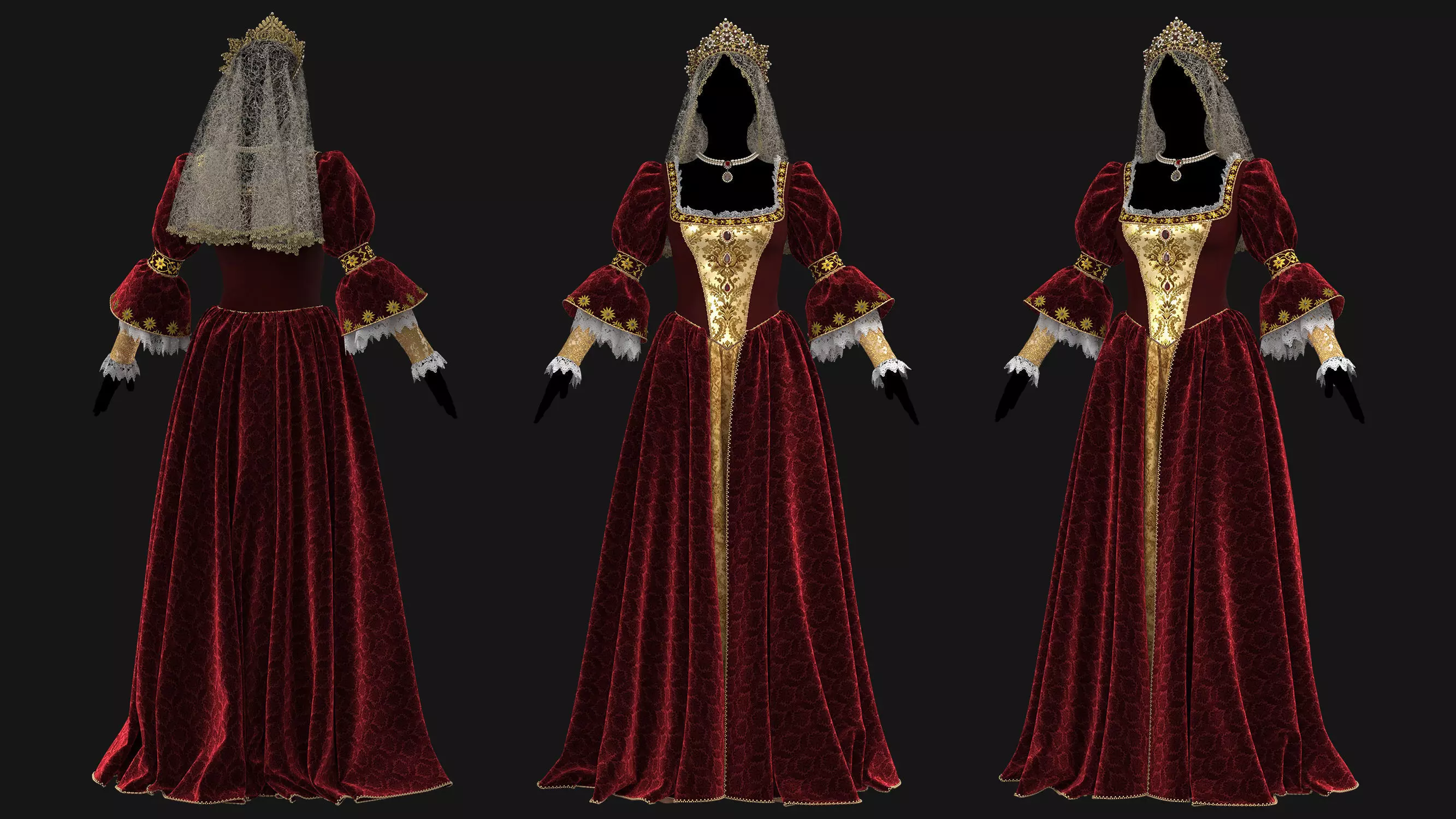 Female Medieval Dress-E 3D model_6
