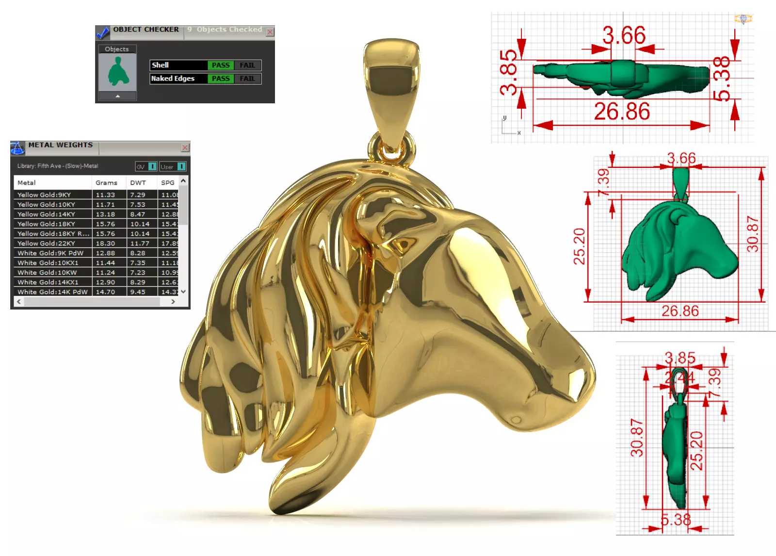 3D Minimalist Horse Head STL 3DM gold Pendant model gp0019 3D print model_0