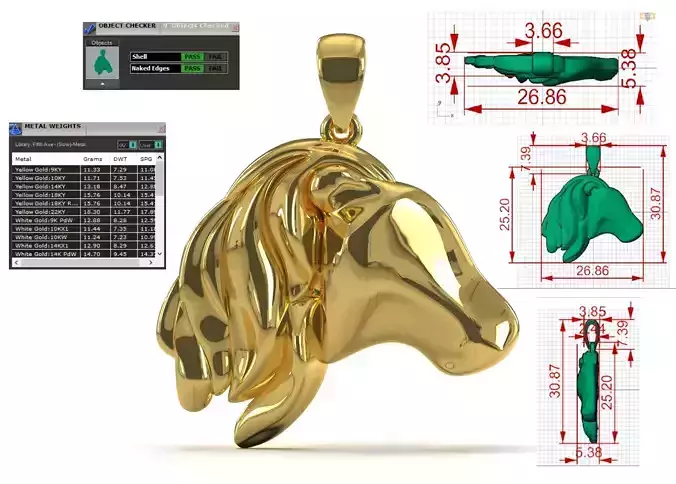 3D Minimalist Horse Head STL 3DM gold Pendant model gp0019 3D print model