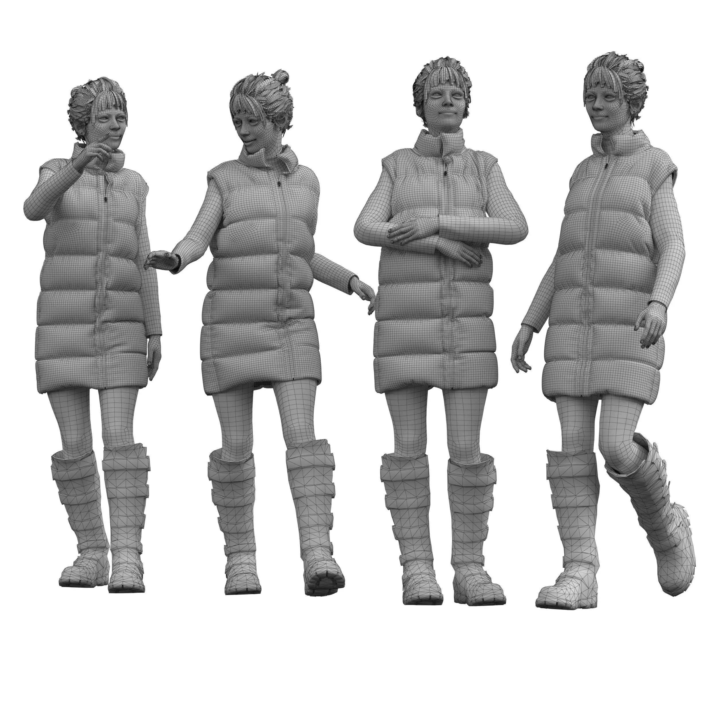 FEMALE PUFFER OUTFIT in 4 poses Low-poly 3D model_5