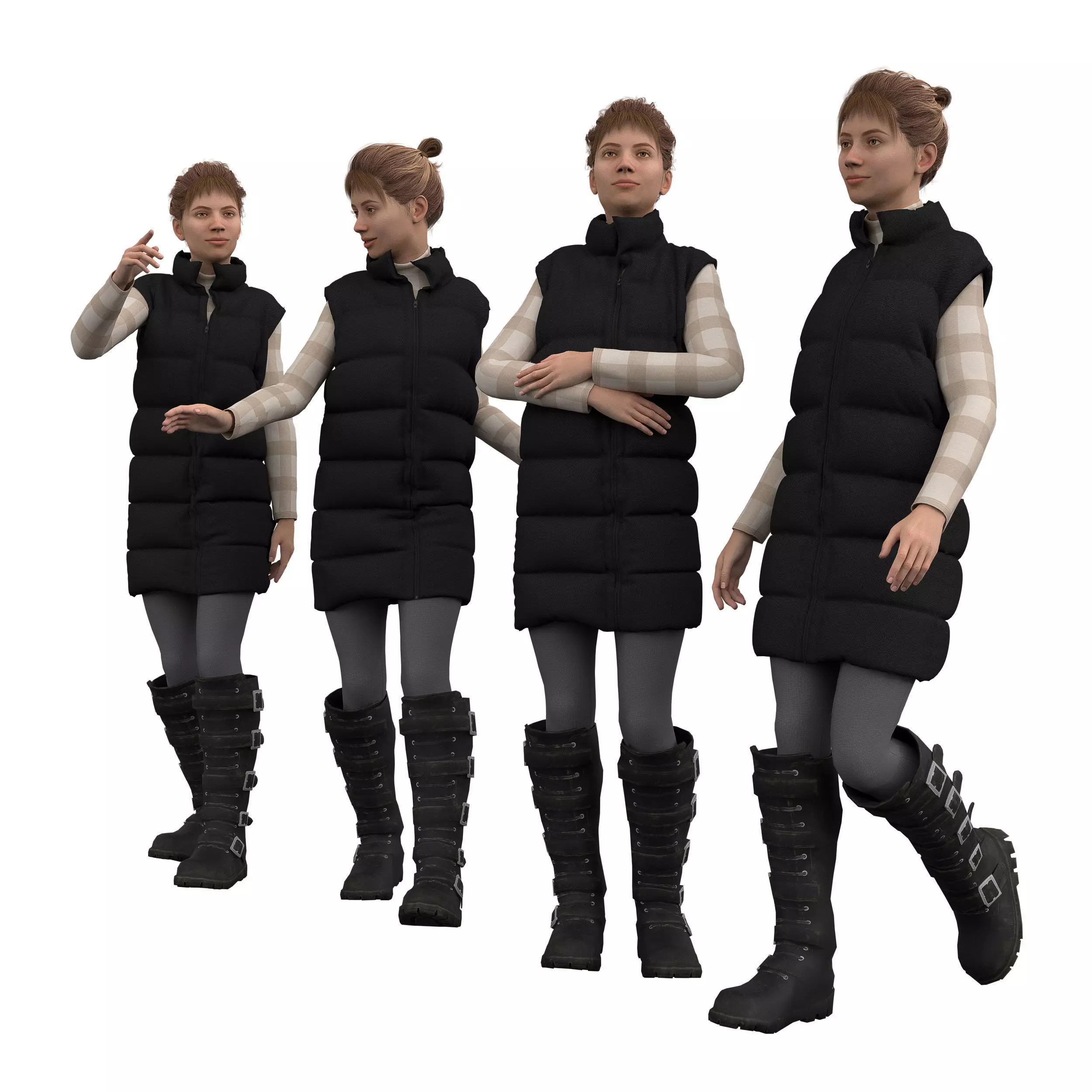 FEMALE PUFFER OUTFIT in 4 poses Low-poly 3D model_3