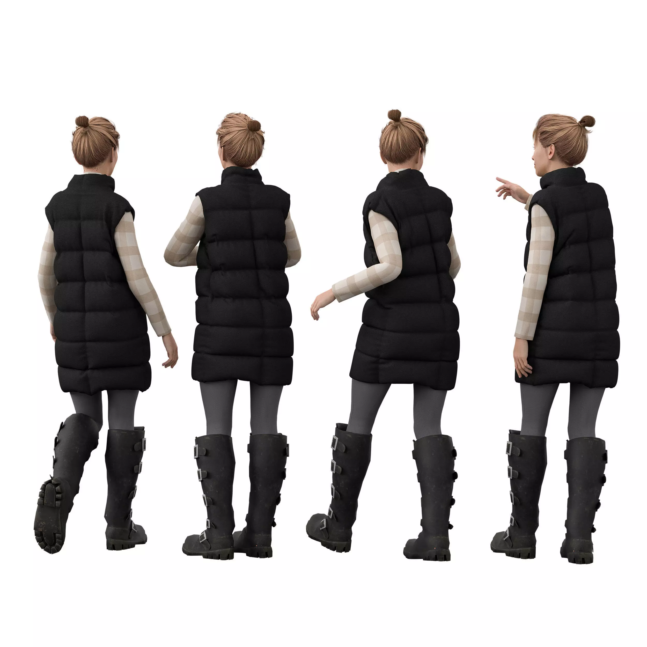 FEMALE PUFFER OUTFIT in 4 poses Low-poly 3D model_2