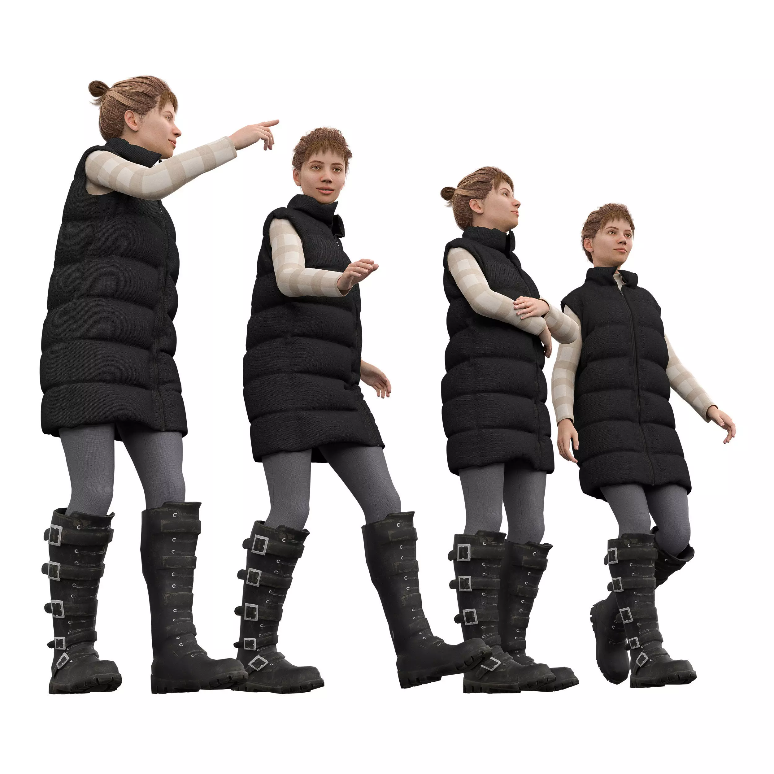 FEMALE PUFFER OUTFIT in 4 poses Low-poly 3D model_4