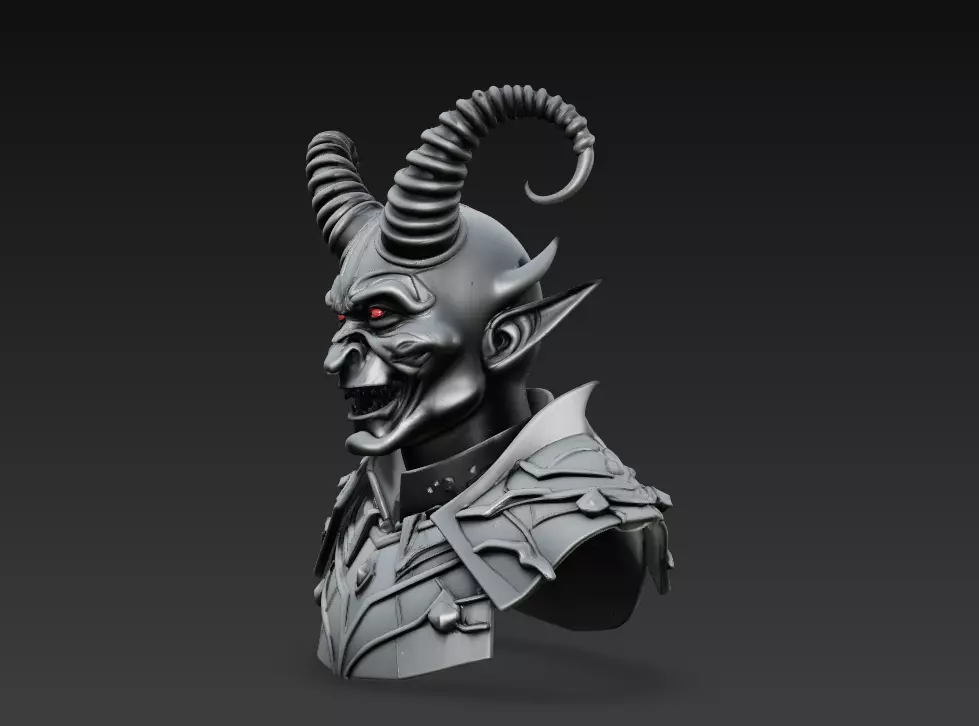 Infernal Commander - Demonic Warlord Bust 3D Model 3D print model_3