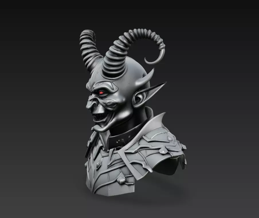 Infernal Commander - Demonic Warlord Bust 3D Model 3D print model_1
