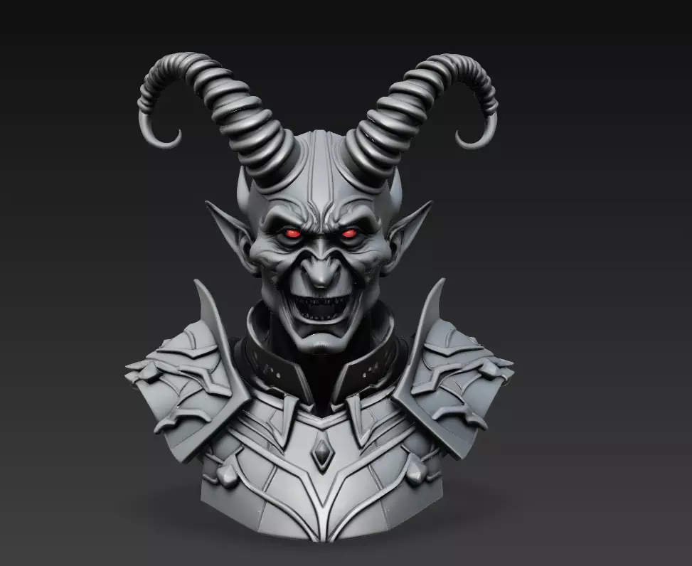 Infernal Commander - Demonic Warlord Bust 3D Model 3D print model_0